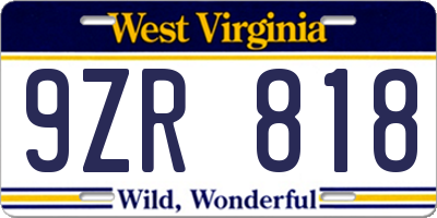 WV license plate 9ZR818