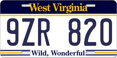 WV license plate 9ZR820