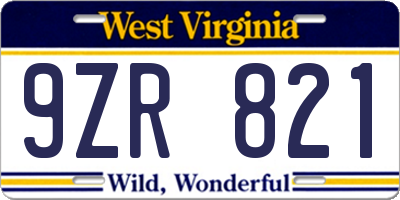 WV license plate 9ZR821