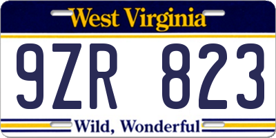WV license plate 9ZR823