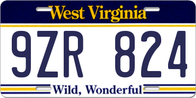 WV license plate 9ZR824