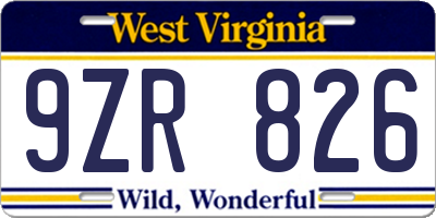 WV license plate 9ZR826