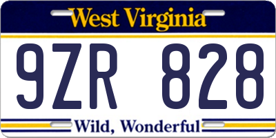WV license plate 9ZR828