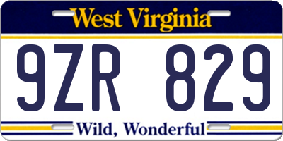 WV license plate 9ZR829