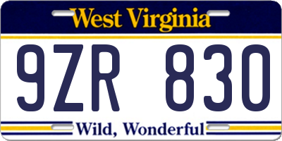 WV license plate 9ZR830
