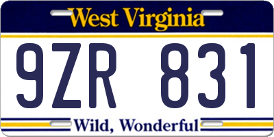 WV license plate 9ZR831