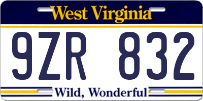 WV license plate 9ZR832