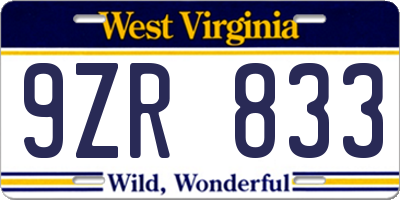 WV license plate 9ZR833
