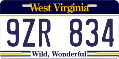 WV license plate 9ZR834