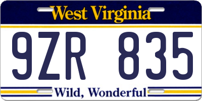 WV license plate 9ZR835