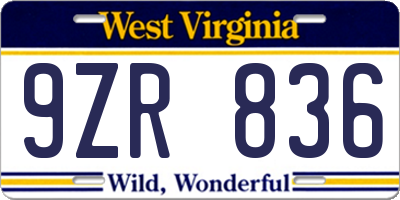 WV license plate 9ZR836