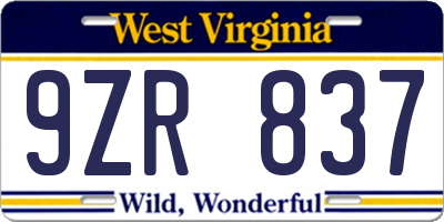 WV license plate 9ZR837
