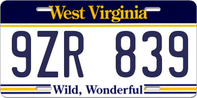WV license plate 9ZR839