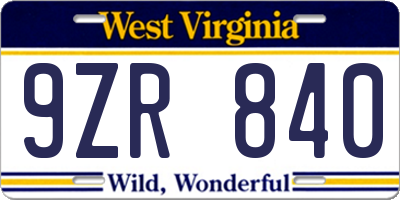 WV license plate 9ZR840