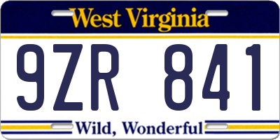 WV license plate 9ZR841