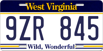 WV license plate 9ZR845