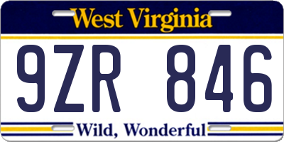 WV license plate 9ZR846
