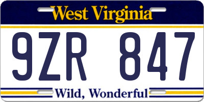 WV license plate 9ZR847