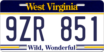 WV license plate 9ZR851