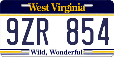 WV license plate 9ZR854
