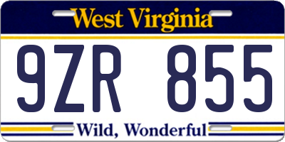 WV license plate 9ZR855