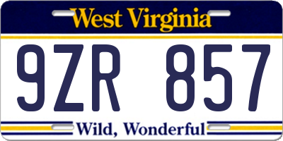 WV license plate 9ZR857