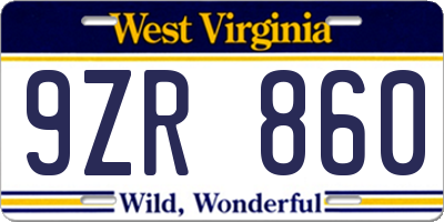WV license plate 9ZR860