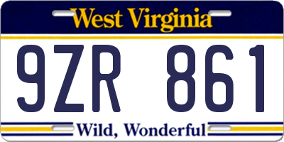 WV license plate 9ZR861
