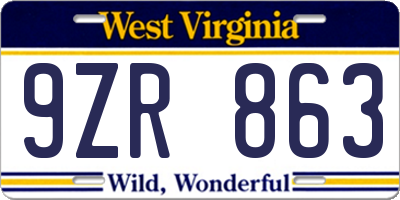 WV license plate 9ZR863