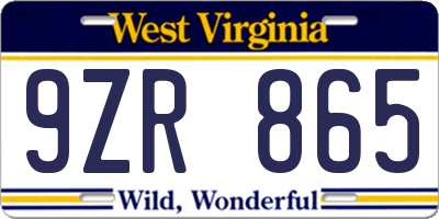 WV license plate 9ZR865