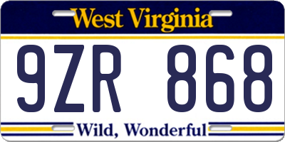 WV license plate 9ZR868