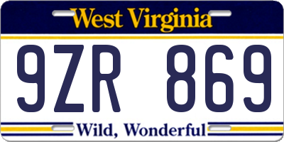 WV license plate 9ZR869