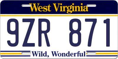 WV license plate 9ZR871