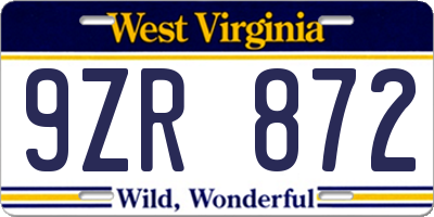 WV license plate 9ZR872