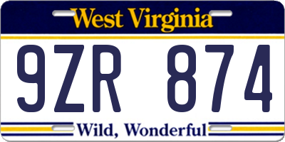 WV license plate 9ZR874