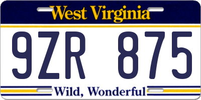 WV license plate 9ZR875