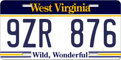 WV license plate 9ZR876