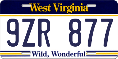 WV license plate 9ZR877