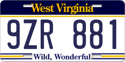WV license plate 9ZR881