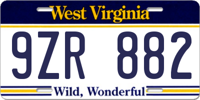 WV license plate 9ZR882
