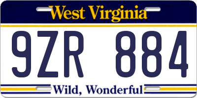 WV license plate 9ZR884