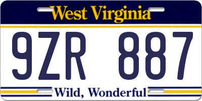 WV license plate 9ZR887