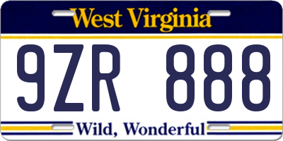 WV license plate 9ZR888