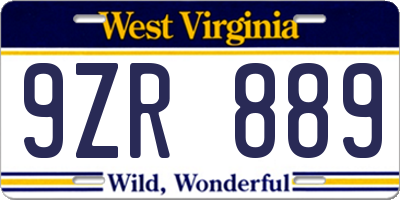 WV license plate 9ZR889