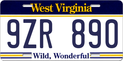 WV license plate 9ZR890