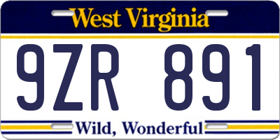 WV license plate 9ZR891