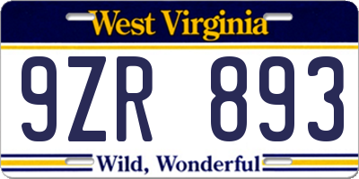 WV license plate 9ZR893