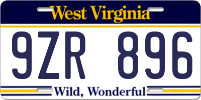 WV license plate 9ZR896
