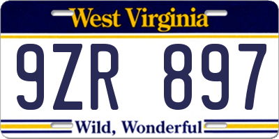 WV license plate 9ZR897