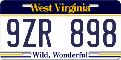 WV license plate 9ZR898